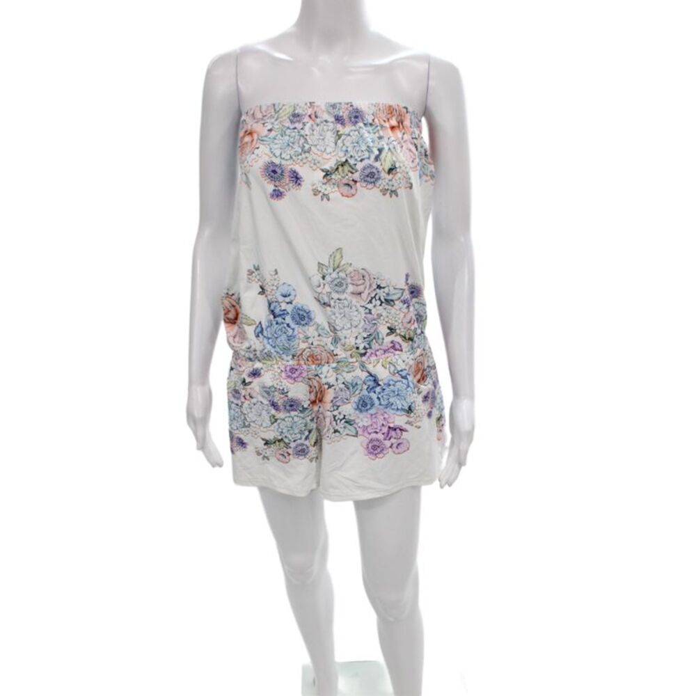 Shoshanna Womens Floral Off Shoulder Sleeveless Romper Multicolor Size M